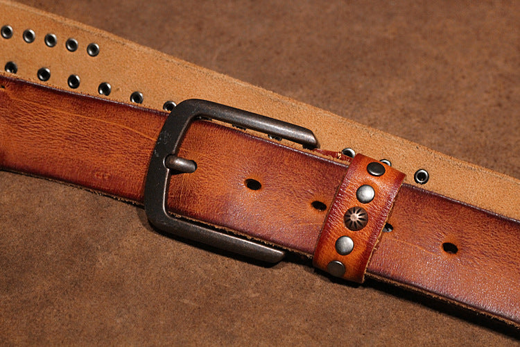 Brown / 105 cm Punk Style Men's Pin Buckle Leather Belt - skyjackerz
