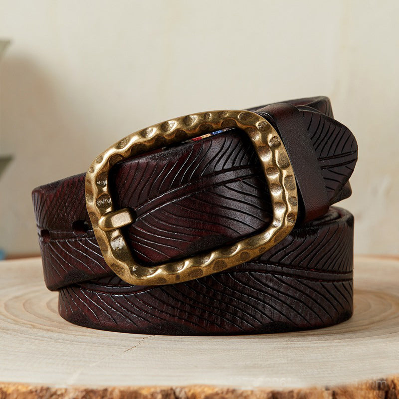 Red Brown / 105 cm Vintage Leather Belt for Men - Washed Design - skyjackerz