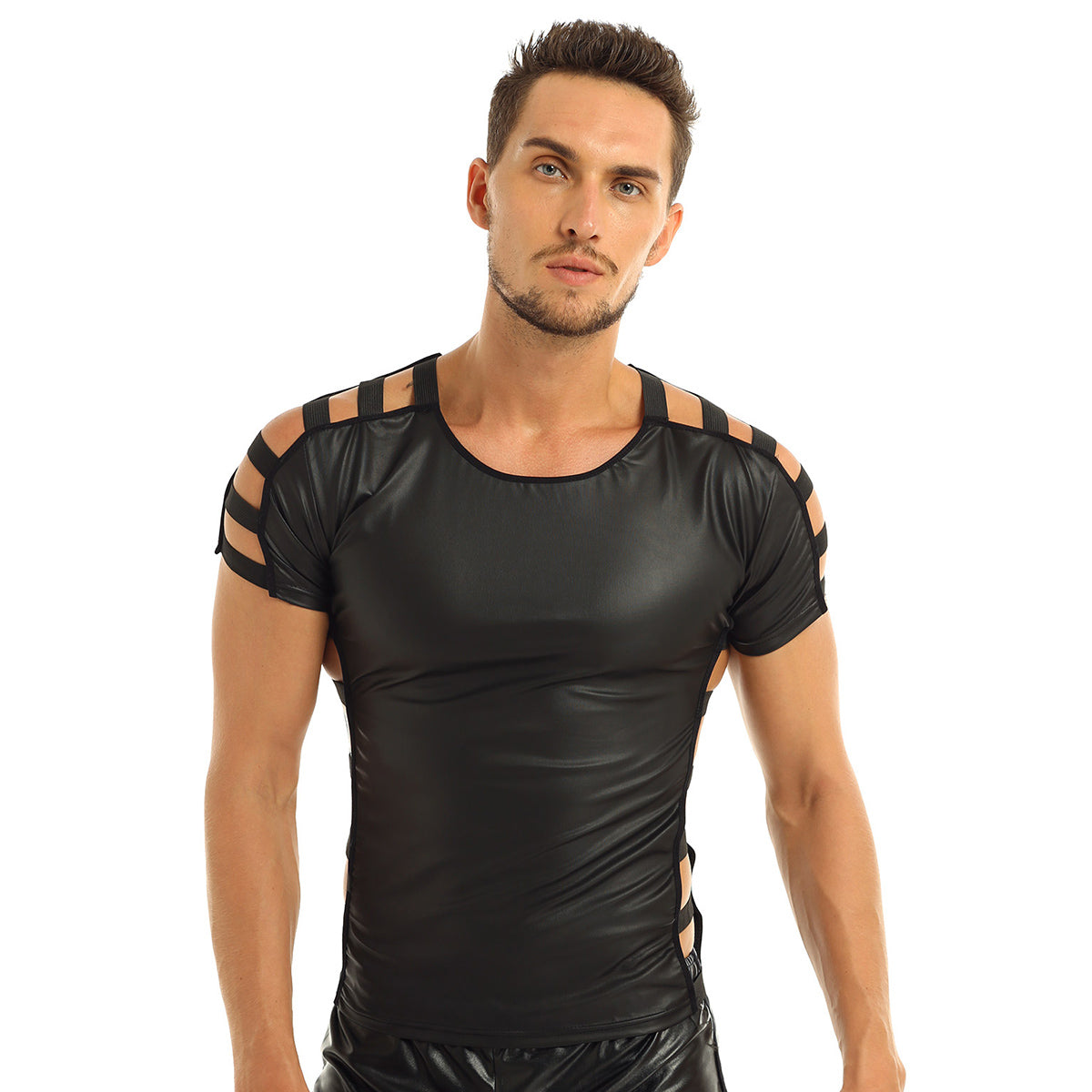 Men's Leather Sexy Cut Out Top - skyjackerz