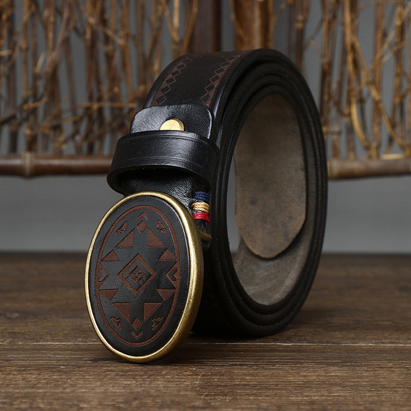 Coffee / 100 cm Men's Business Leather Belt - Retro Style - skyjackerz