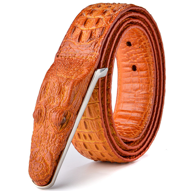 Gold / 105 cm Men's Stylish Crocodile Leather Belt - skyjackerz