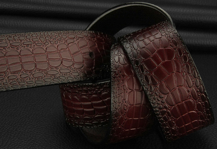 Gold - Black / 105 cm Men's Designer Skull Buckle Genuine Leather Belt - skyjackerz