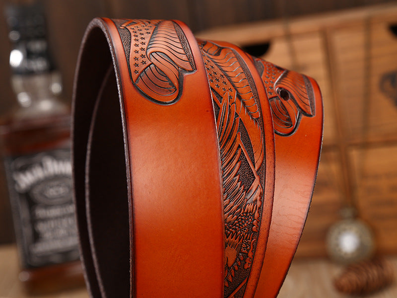 Eagle Buckle - Bronze / Black / 105 cm Men's Eagle Embossed Leather Belt - skyjackerz
