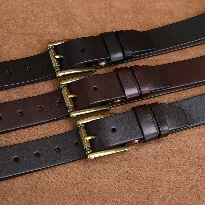 Black / 105 cm Men's Fashionable Vintage Leather Belt for Jeans - skyjackerz