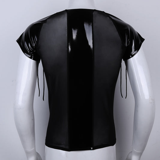 Men's Leather See Through Mesh Top - skyjackerz