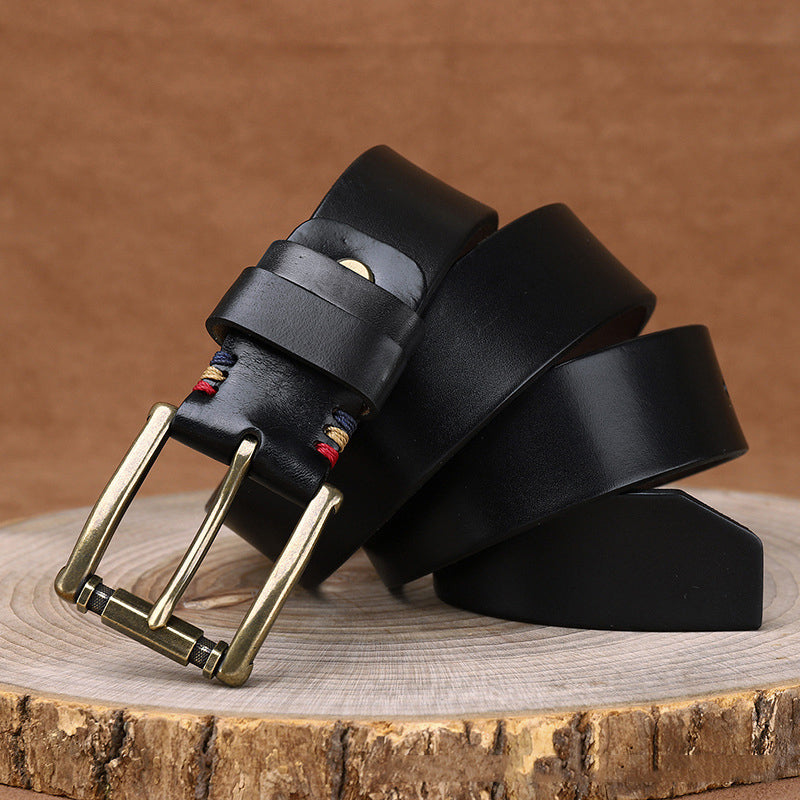 Black / 105 cm Men's Fashionable Vintage Leather Belt for Jeans - skyjackerz