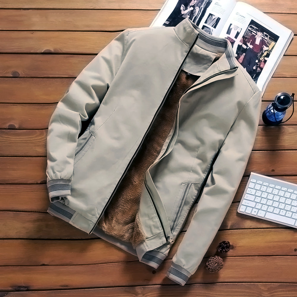 Cream / M Men's Casual Fleece Bomber Jacket - skyjackerz