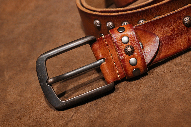 Brown / 105 cm Punk Style Men's Pin Buckle Leather Belt - skyjackerz