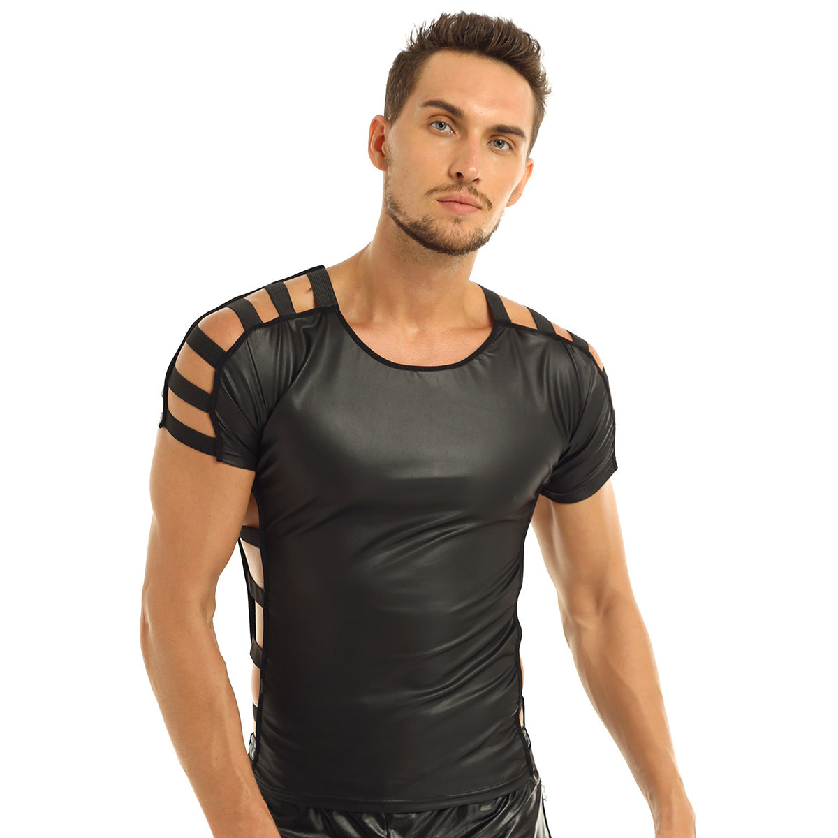 Men's Leather Sexy Cut Out Top - skyjackerz