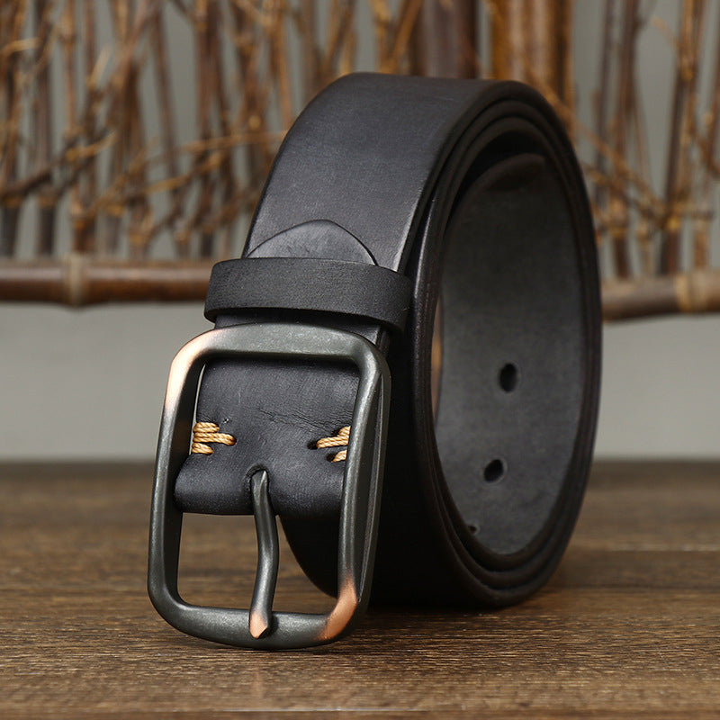 Black / 105 cm Men's Handmade Vintage Pin Buckle Leather Belt - skyjackerz