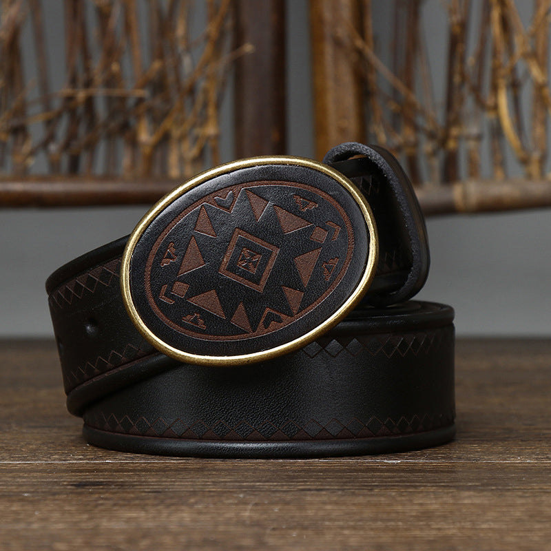 Black / 100 cm Men's Business Leather Belt - Retro Style - skyjackerz