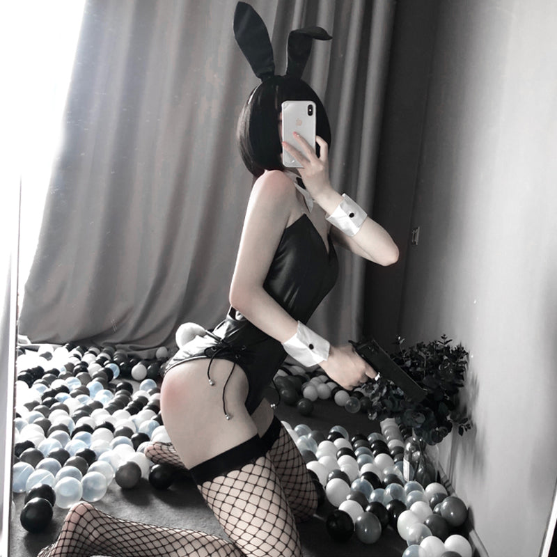 Black / Without Pantyhose / M Cute Bunny Leather Set for Women - skyjackerz