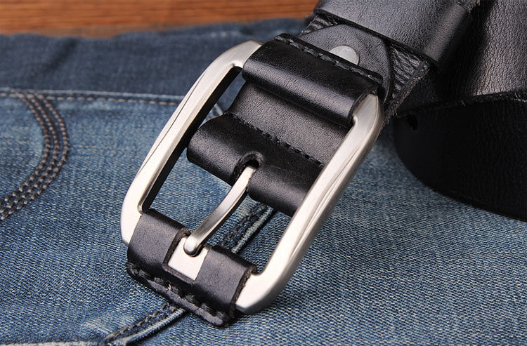 Black / 105 cm Men's Casual Belt - Natural Genuine Leather - skyjackerz