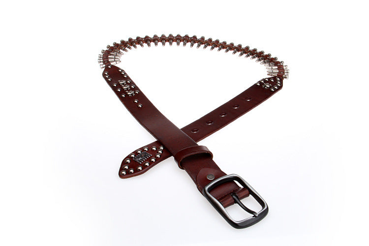 Black / 105 cm Unique Bullet Design Genuine Leather Belt for Men - skyjackerz