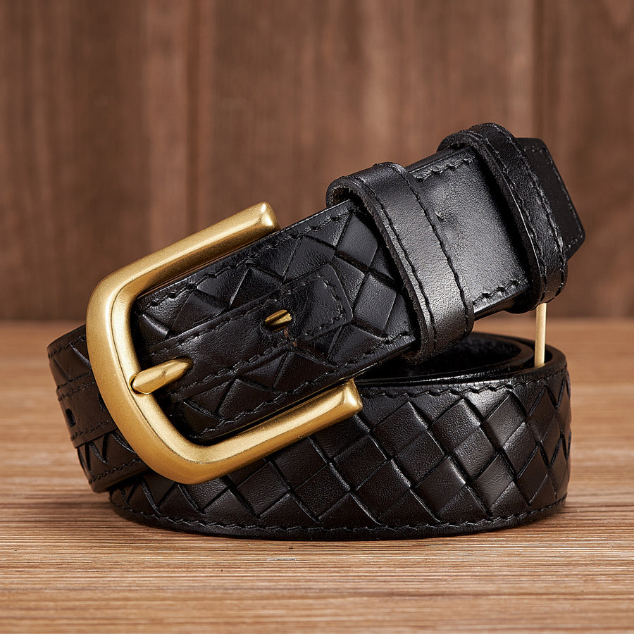 Black / 100 cm Men's Braided Woven Leather Belt - Cowboy Style - skyjackerz