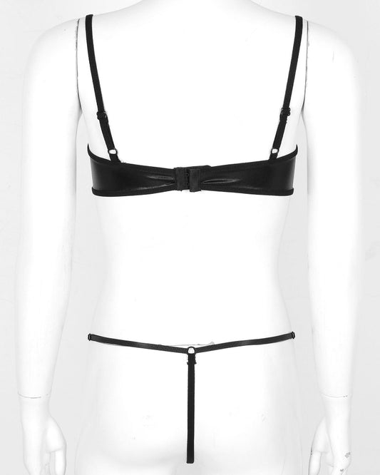 Women's Leather Black Bikini Set - skyjackerz