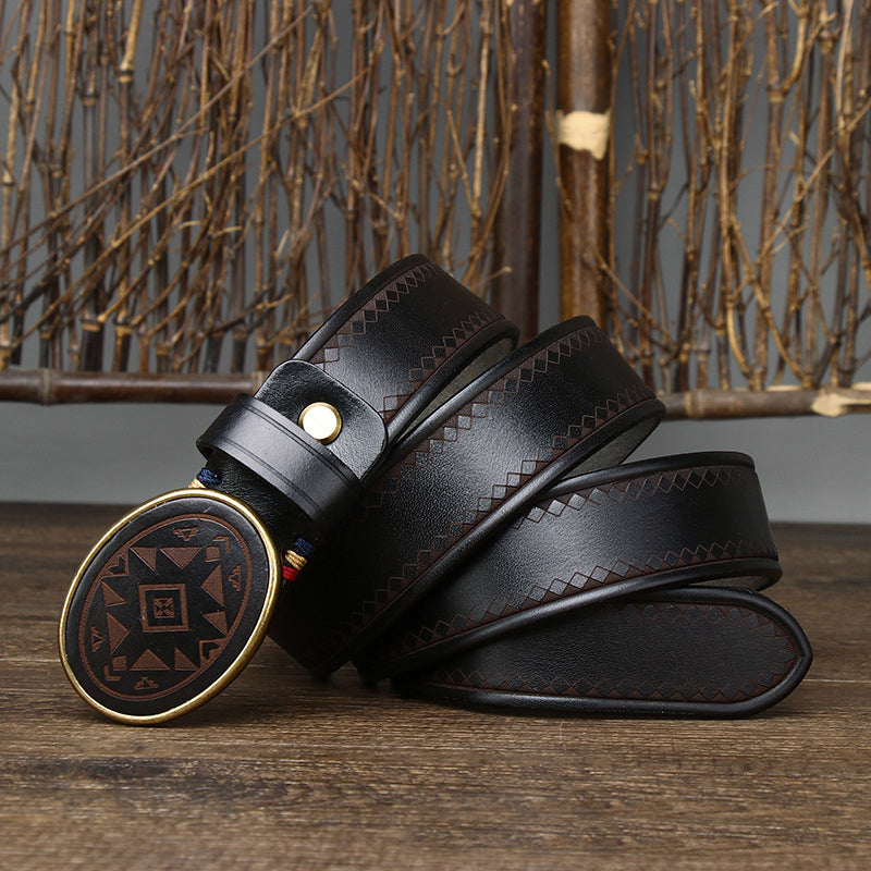 Black / 100 cm Men's Business Leather Belt - Retro Style - skyjackerz