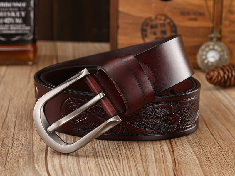 Eagle Embossed Leather Men's Cowskin Belt - skyjackerz