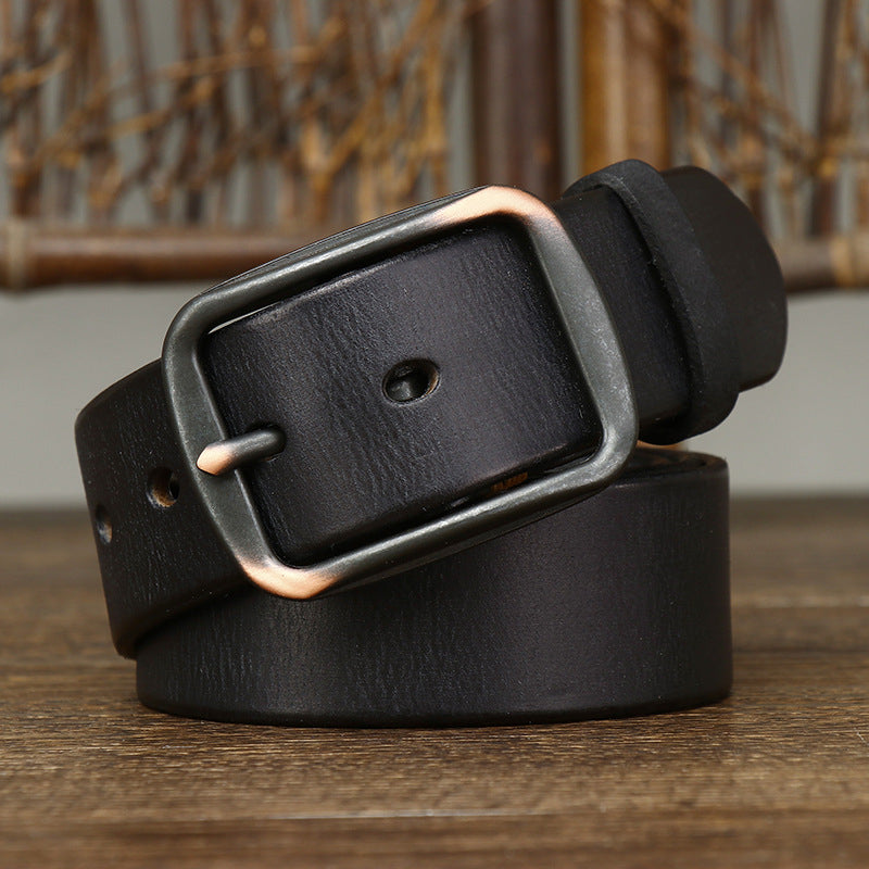 Black / 105 cm Men's Handmade Vintage Pin Buckle Leather Belt - skyjackerz