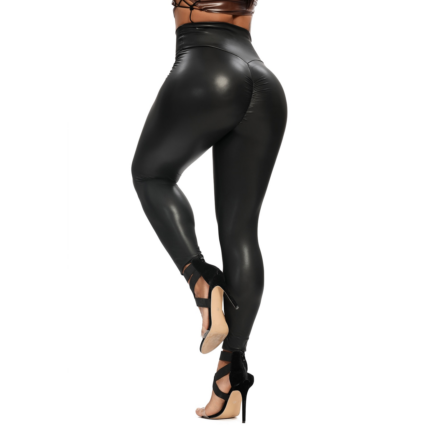 Women's Plain Leather Yoga Pants - skyjackerz