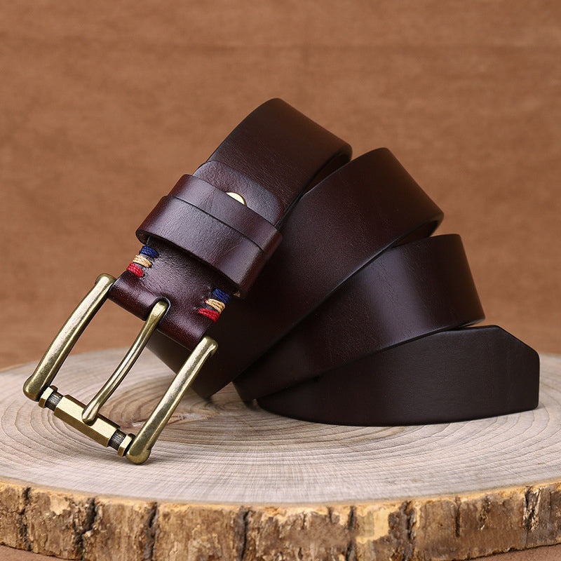 Redish Brown / 105 cm Men's Fashionable Vintage Leather Belt for Jeans - skyjackerz