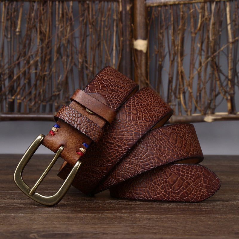 Men's Designer Brass Buckle Leather Belt - skyjackerz