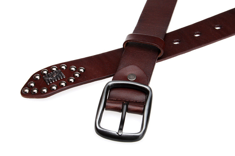 Black / 105 cm Unique Bullet Design Genuine Leather Belt for Men - skyjackerz