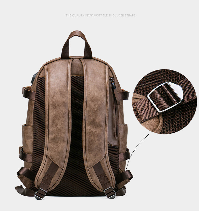 Khaki Men's Leather Waterproof Laptop Backpack - skyjackerz