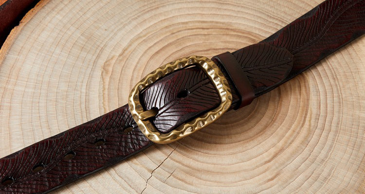 Red Brown / 105 cm Vintage Leather Belt for Men - Washed Design - skyjackerz