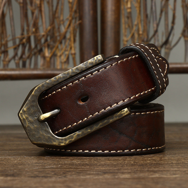 Redish Brown / 105 cm Men's Thick Buckle Genuine Leather Belt - skyjackerz