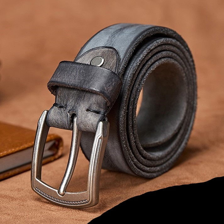 Light Black / 105 Men's Handmade Casual Cowhide Belt - skyjackerz