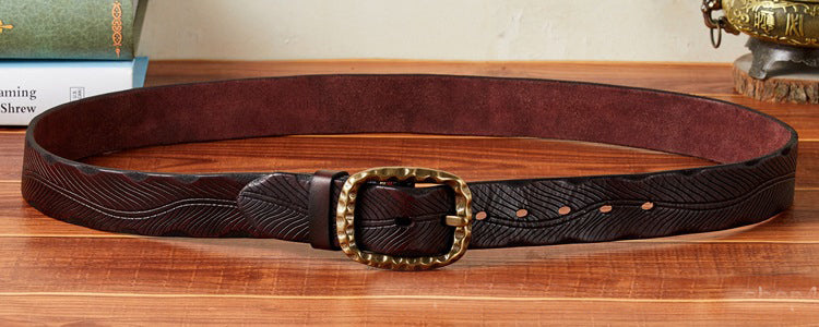 Red Brown / 105 cm Vintage Leather Belt for Men - Washed Design - skyjackerz