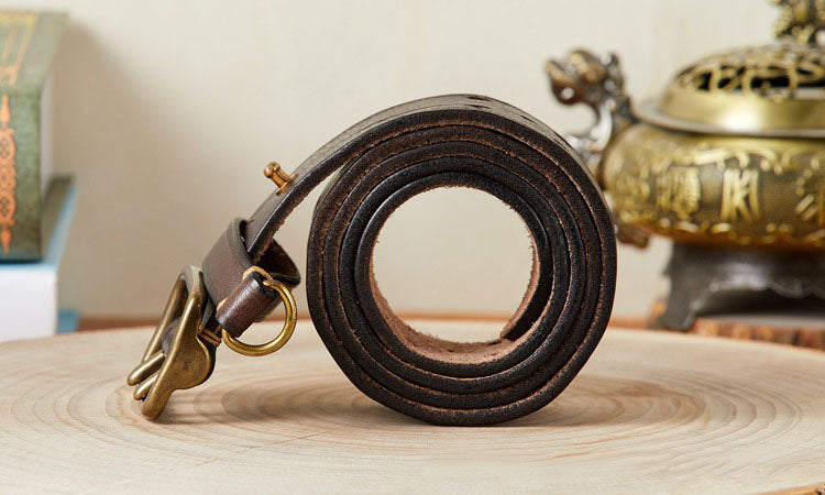 Reddish Brown / 105 cm Men's Designer Double Pin Leather Belt - skyjackerz