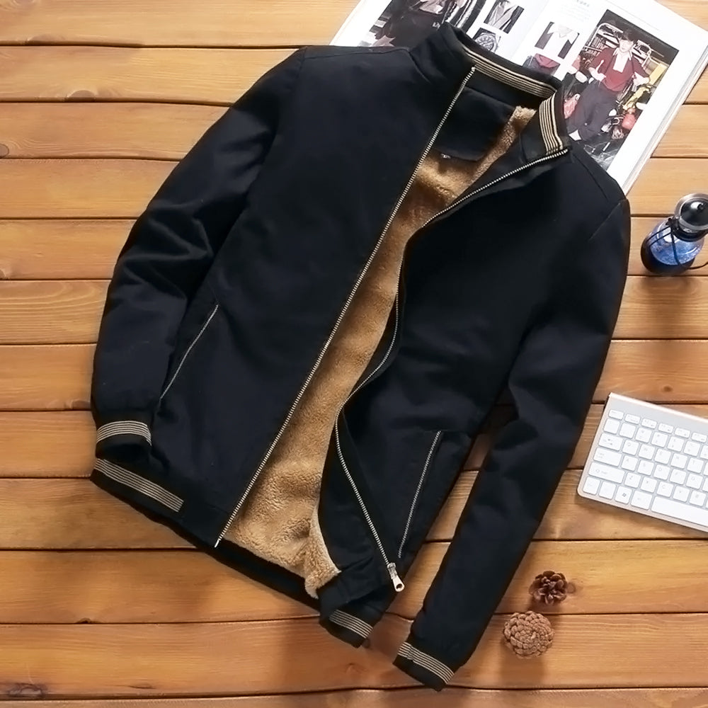 Black / M Men's Casual Fleece Bomber Jacket - skyjackerz