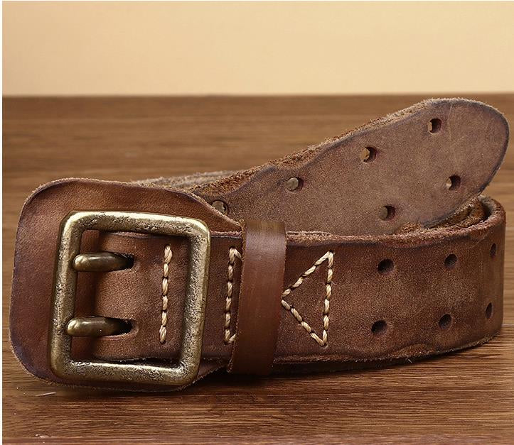 Men's Distressed Leather Double Pin Belt - skyjackerz