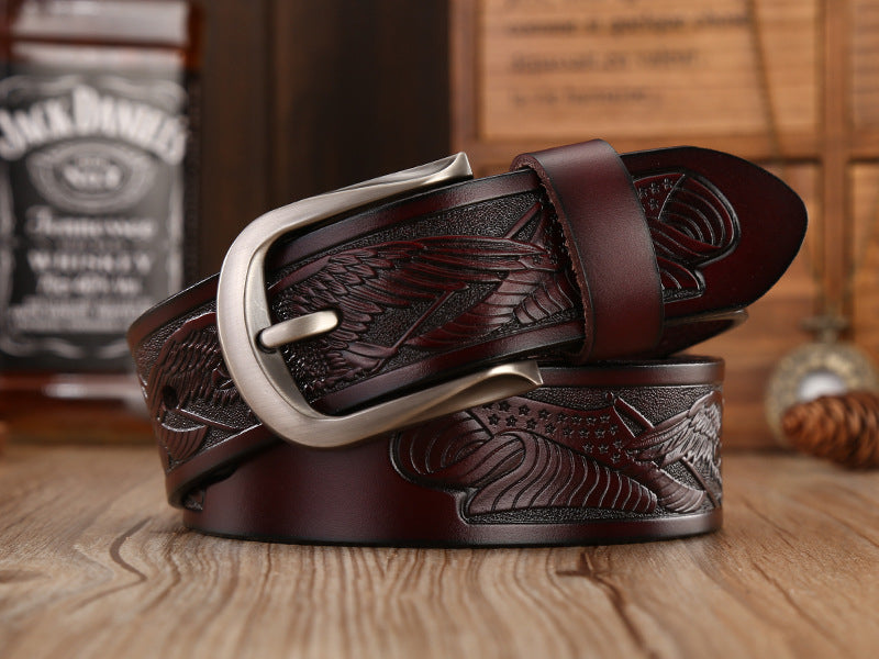 Eagle Buckle - Bronze / Black / 105 cm Men's Eagle Embossed Leather Belt - skyjackerz