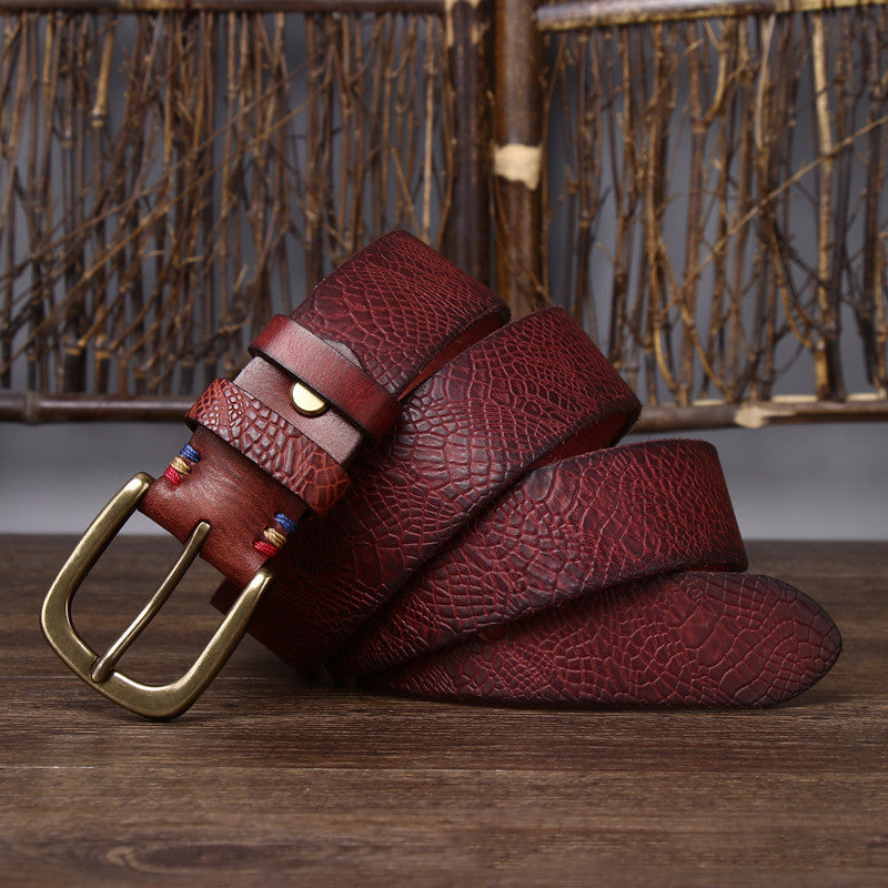 Men's Designer Brass Buckle Leather Belt - skyjackerz