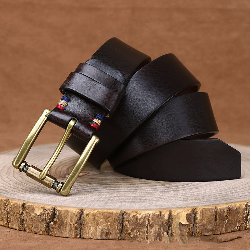 Brown / 105 cm Men's Fashionable Vintage Leather Belt for Jeans - skyjackerz