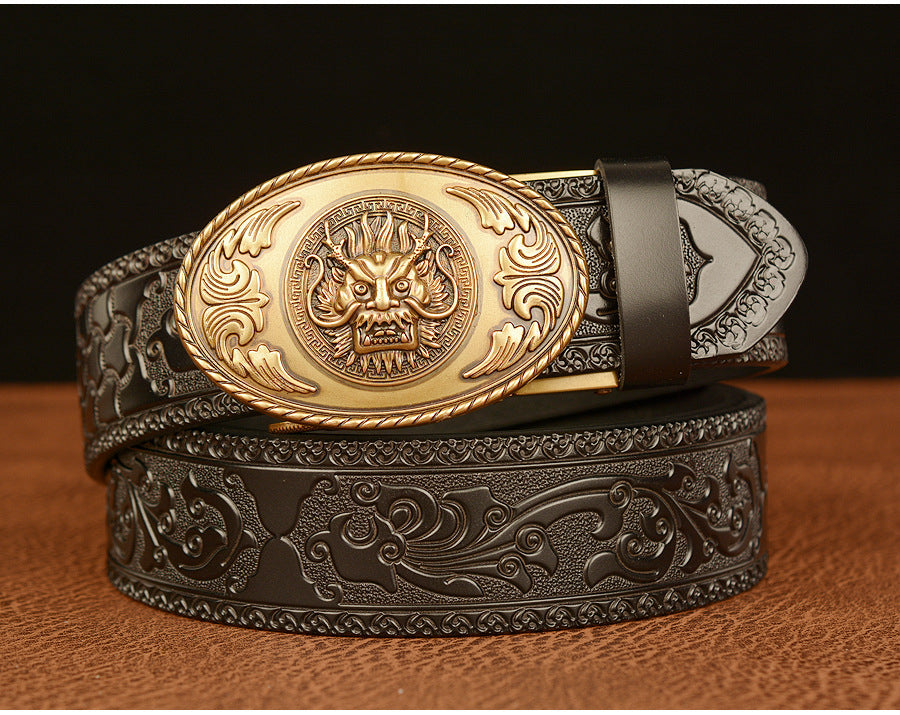 Gold - Black / 110 cm Men's Luxury Belt with Chinese Dragon Totem Buckle - skyjackerz