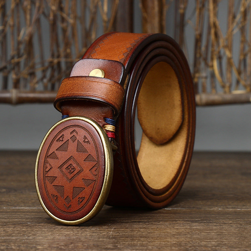Red Brown / 100 cm Men's Business Leather Belt - Retro Style - skyjackerz