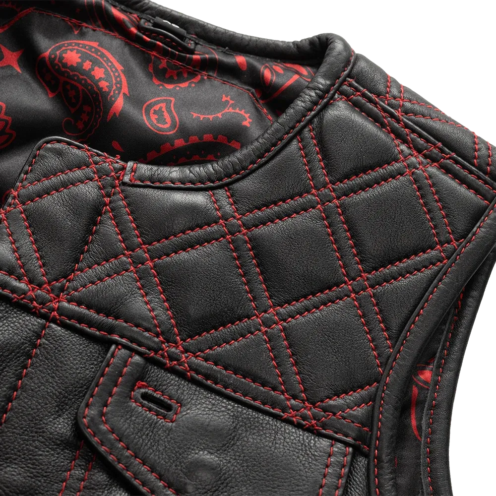 Black / X Small Bonnie Women's Club Style Motorcycle Leather Vest - skyjackerz