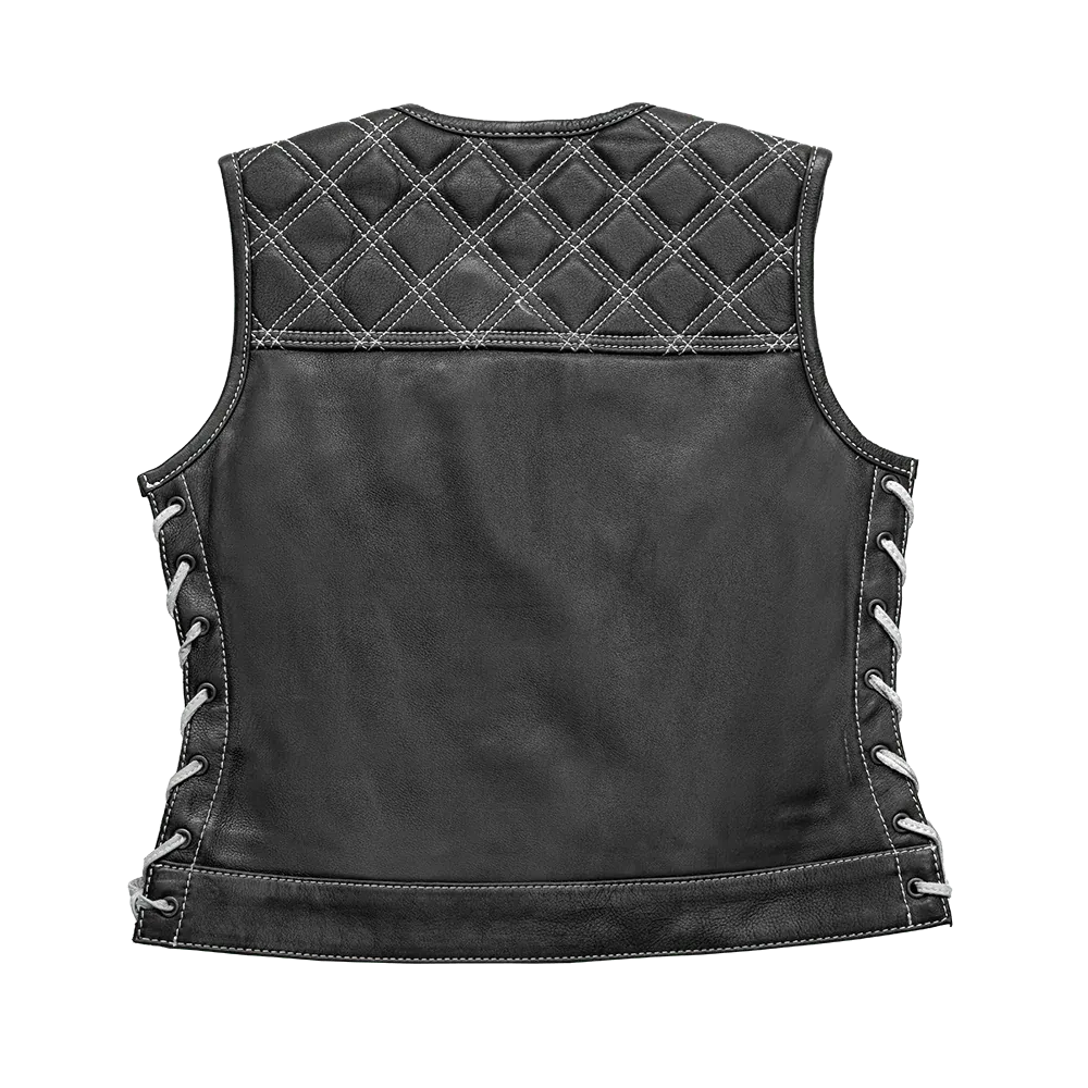 Black / X Small Bonnie Women's Club Style Motorcycle Leather Vest - skyjackerz