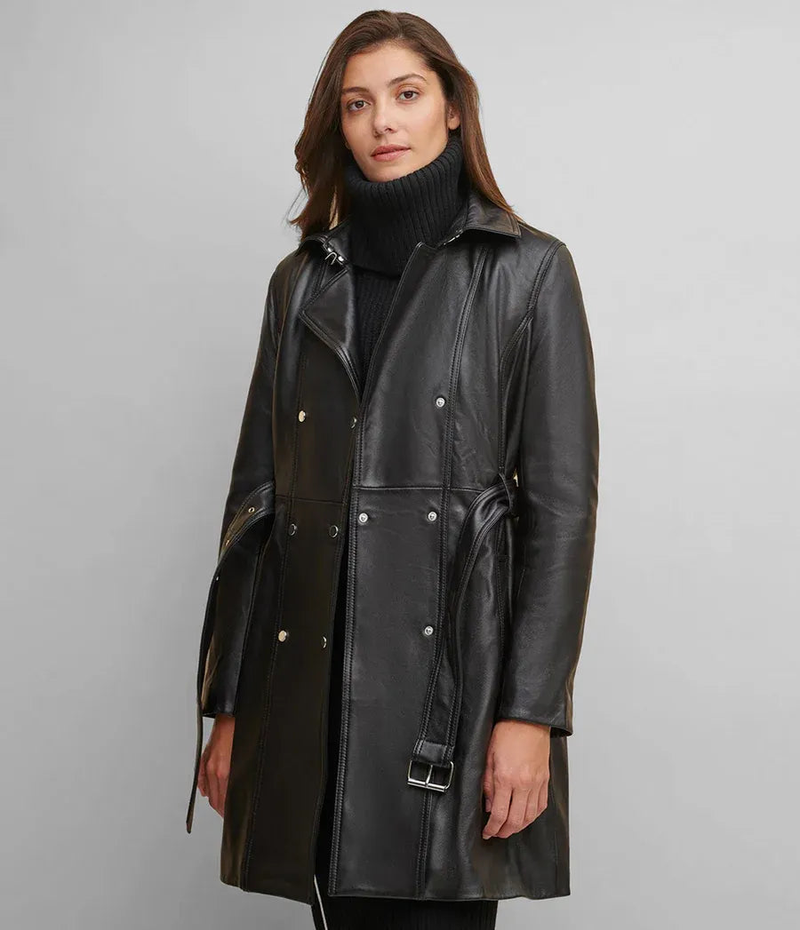 Small Classic Leather Belted Trench Coat - skyjackerz