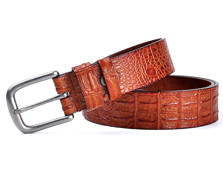 Black / 95 cm Men's Designer Belt with Crocodile Pattern - skyjackerz