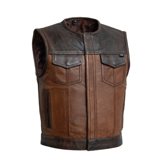 Small Men's Leather Motorcycle Vest - Lowside Gunner Perforated - skyjackerz