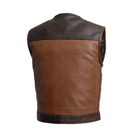 Small Men's Leather Motorcycle Vest - Lowside Gunner Perforated - skyjackerz