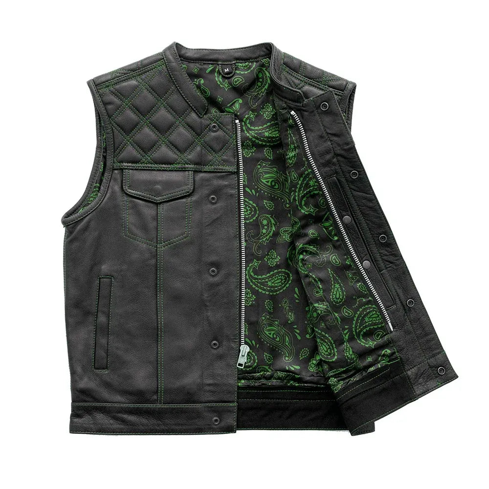 Black / Small Downside Men's Club Style Leather Vest - skyjackerz