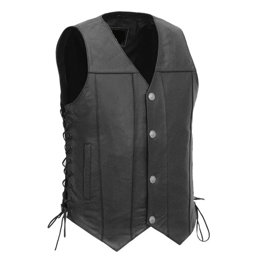 Black / Small Men's Motorcycle Western Style Leather Vest - skyjackerz