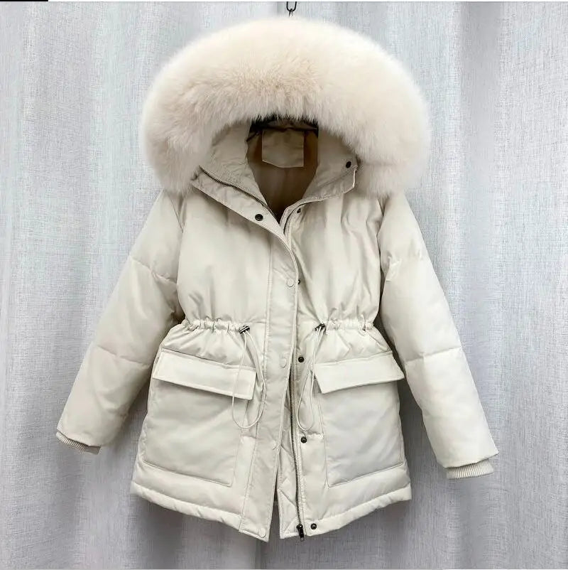 Beige / S Women Thick Warm Padded Fur Parka - skyjackerz