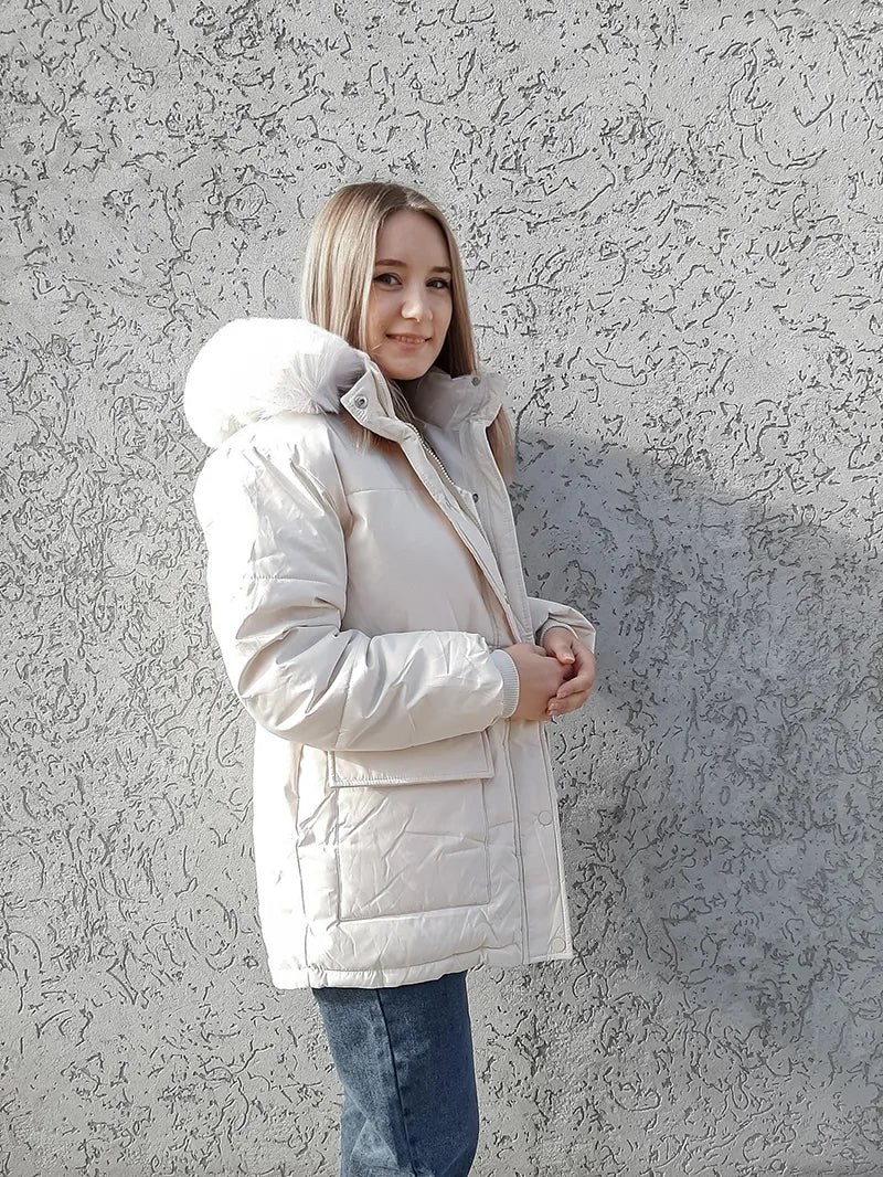 Beige / S Women Thick Warm Padded Fur Parka - skyjackerz
